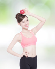 Fototapeta premium Happy health woman show apple