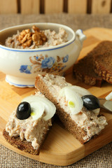 Slices of rye bread with mincemeat..