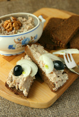 Slices of rye bread with mincemeat..