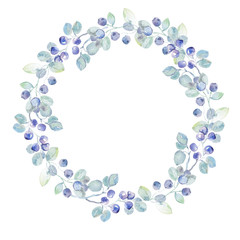Blueberry wedding wreath. High quality watercolor. Wedding invitation.Greeting card. - 105946803