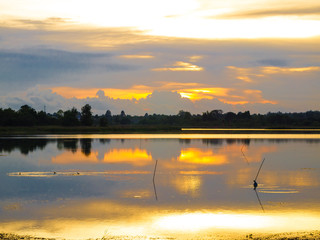 Sunset colors over the waterfront evening.