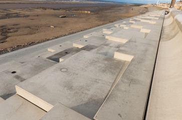 Fototapeta premium Cleveleys, North West England, 07/03/2014, Blackpool and cleveleys seafront flood defence wall system