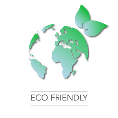 earth day. world globe map. green leaves. eco friendly. Ecology concept, vector illustration. go green