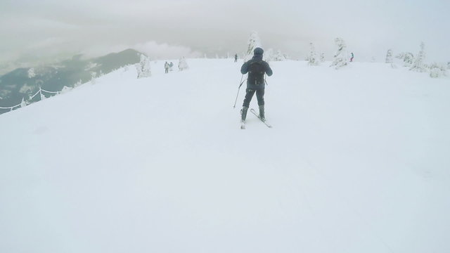 Ski descent in nature