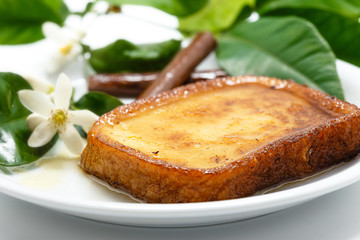 Traditional Spanish torrijas (French toasts). Dessert of Lent and Holy Week