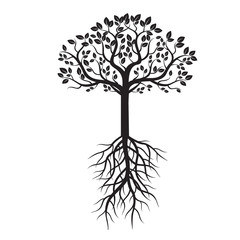 Obraz premium Black Tree and Roots. Vector Illustration.
