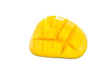 Fresh ripe juicy sliced mango on a white background, isolated, closeup