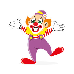 Cheerful clown dancing on the spot.