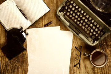 writer desktop with typewriter retro