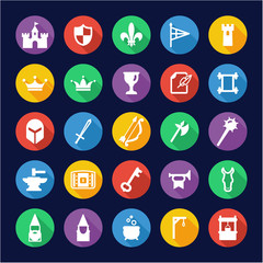 Medieval Castle Icons Flat Design Circle