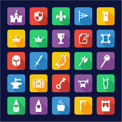 Medieval Castle Icons Flat Design