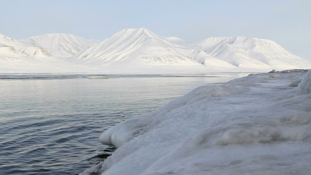 Ice coast of the Arctic Ocean. The surroundings of Longyearbyen, Svalbard. Norway. March.