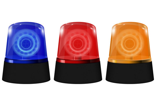 Police blue, orange and red siren. Flashing emergency lights