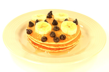 Pancakes Banana Maple syrup chocolate chips