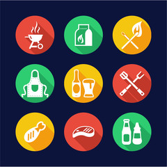 Grill Or Barbecue Icons Flat Design Circle
