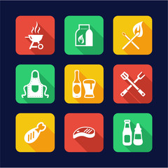 Grill Or Barbecue Icons Flat Design