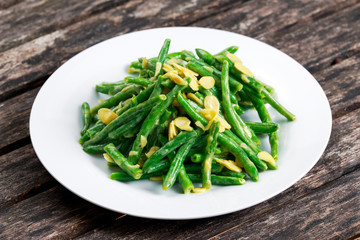 Green beans roasted in garlic and flaked almond