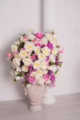 Decorative wedding bouquet of fresh beautiful flowers