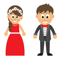 cartoon girl in red dress and cartoon man
