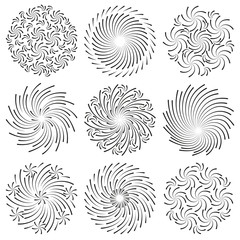 Set of line fireworks. Good for party and holiday events, invitation cards, banners, etc. Elements for your design. Vector illustration.