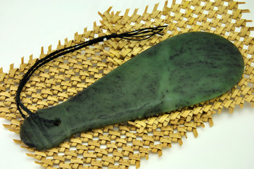 jade carving of traditional Maori mere or war axe