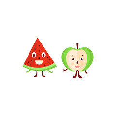 Humanized Apple And Watermelon Illustration