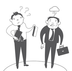 Business meeting. Two people cannot agree, frustrated. Failure in communication.