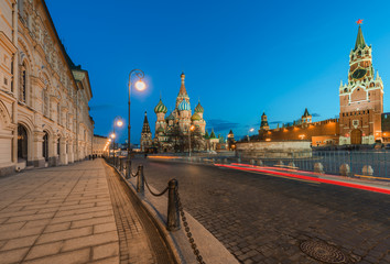 St. Basil's Cathedral and Spasskaya tower in the twilight.