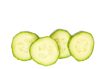 Cucumber and slices isolated over white background.