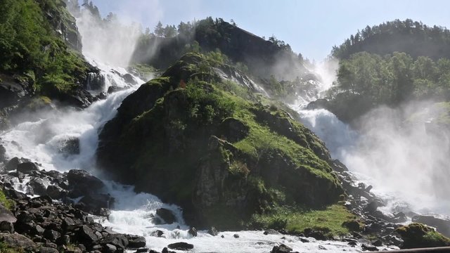 Summer Latefossen Waterfall (Norway).
