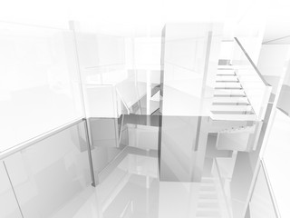 open space, clean room with shapes in 3d, business space, hospit