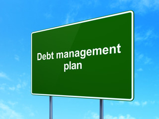Finance concept: Debt Management Plan on road sign background