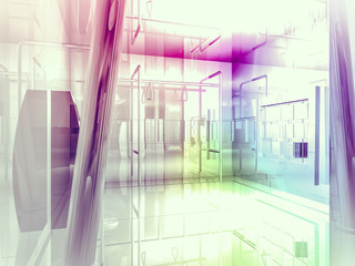 open space, clean room with shapes in 3d, business space, hospit