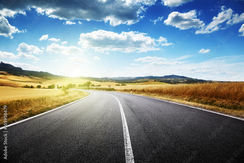 Poster asphalt road in tuscany, italy