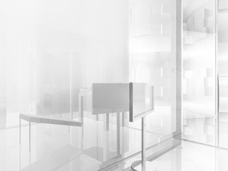 open space, clean room with shapes in 3d, business space, hospit