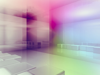 open space, clean room with shapes in 3d, business space, hospit