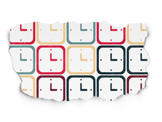 Timeline concept: Watch icons on Torn Paper background