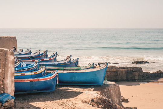 Boats in the small harbor of Tiguert, Morocco