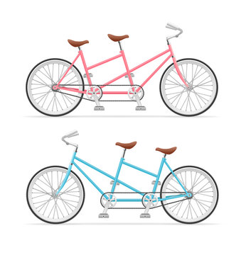 Vintage Tandem Bicycle Set. Vector