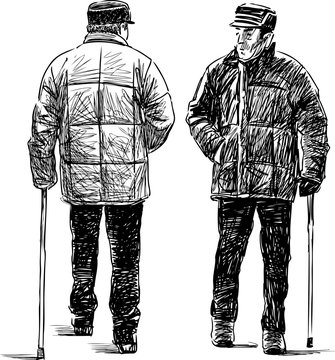 Elderly Men On A Stroll