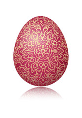 Bright red Easter egg with gold decorative floral branch