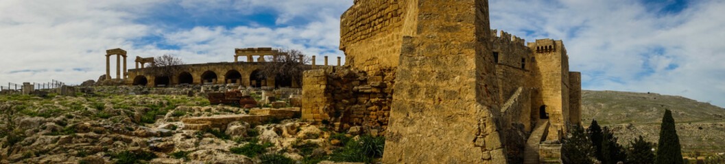 Ruins of Lindos castle on Rhodes island in Greece