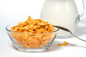 Healthy breakfast cornflakes with milk