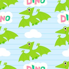 Flying dinosaur vector seamless pattern. 