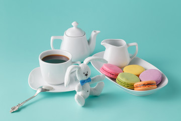 Breakfast laying with macaroon