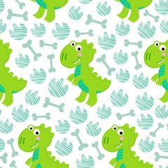 Green Dinosaur Rex vector seamless pattern. 