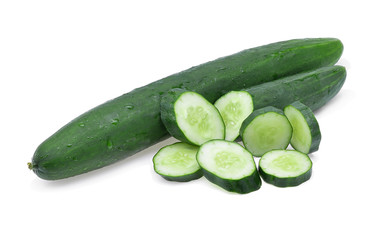 Japanese cucumber Water drops on a white background.