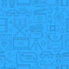 Movie Vector Seamless Pattern Background with cinema line icons.