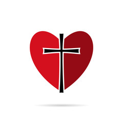 Red heart and black cross, vector illustration