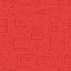 Movie Vector Seamless Pattern Background with cinema line icons. 